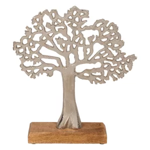 Metall-Lebensbaum auf Holz-Standfuß, silber, ca. 22 x 27 cm