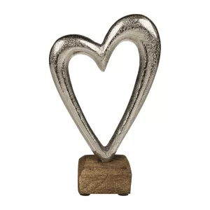 Metall-Herz auf Holz-Standfuß, silber, ca. 17 cm