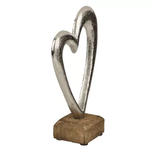 Metall-Herz auf Holz-Standfuß, silber, ca. 17 cm