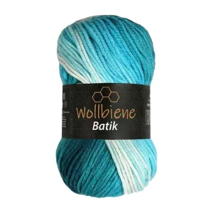 Wollbiene Batik 100g, petrol türkis weiß