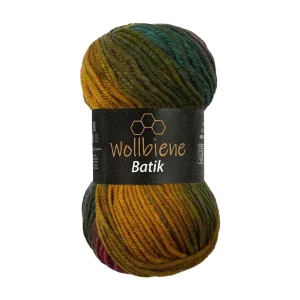 Wollbiene Batik 100g, rot grün ocker