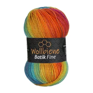 Wollbiene Batik fine 100g, orange grün türkis