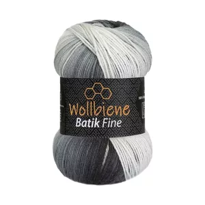 Wollbiene Batik fine 100g, schwarz grau weiß