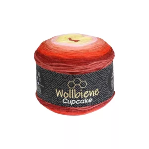 Wollbiene Cupcake 150g, rot gelb