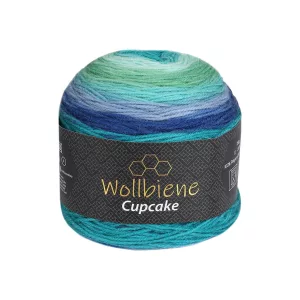 Wollbiene Cupcake 150g, blau türkis grün