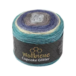 Wollbiene Cupcake Glitter 150g, petrol blau grau