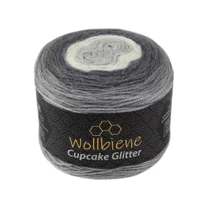 Wollbiene Cupcake Glitter 150g, grau hellgrau weiß