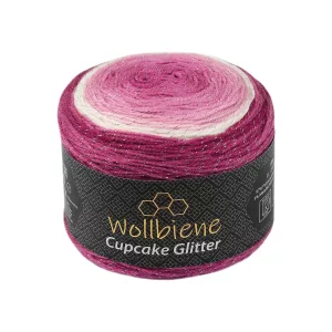 Wollbiene Cupcake Glitter 150g, beere weiß rosa
