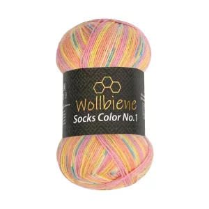 Wollbiene Socks Color 100g, rosa orange gelb