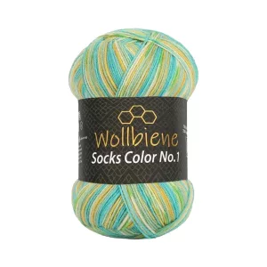 Wollbiene Socks Color 100g, türkis grün gelb