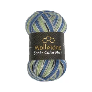 Wollbiene Socks Color 100g, blau grün grau